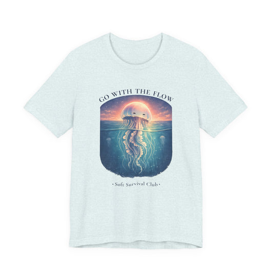 minimal jellyfish ocean aesthetic shirt with calm vintage design in heather ice