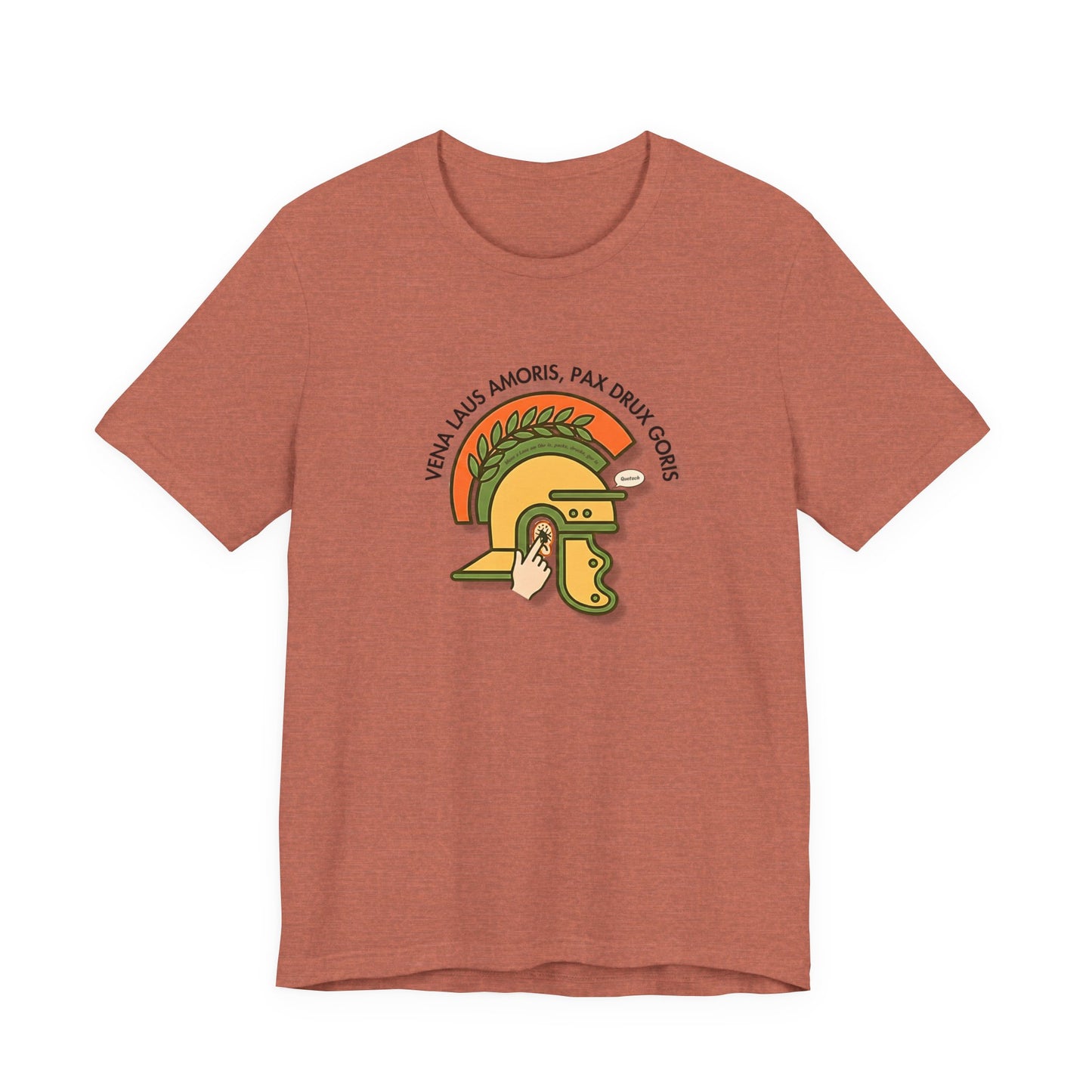 Vena Laus Amoris mauve farbenes T-Shirt mit römischem Helm und Laus am Ohr Illustration – Bayrischer Latein-Humor für Lehrer.