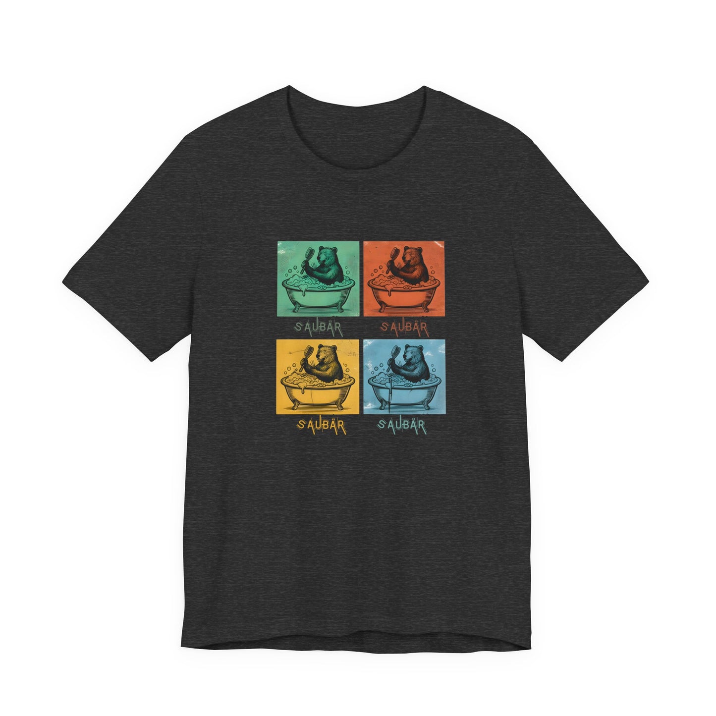 Vintage-Illustration eines Bären in einer Badewanne mit dem Schriftzug Saubär auf einem dark grey heather T-Shirt