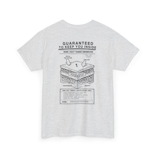 BORE-TEX Anti-Gorpcore T-Shirt mit technischem Diagramm für Introvertierte in Asche farben.