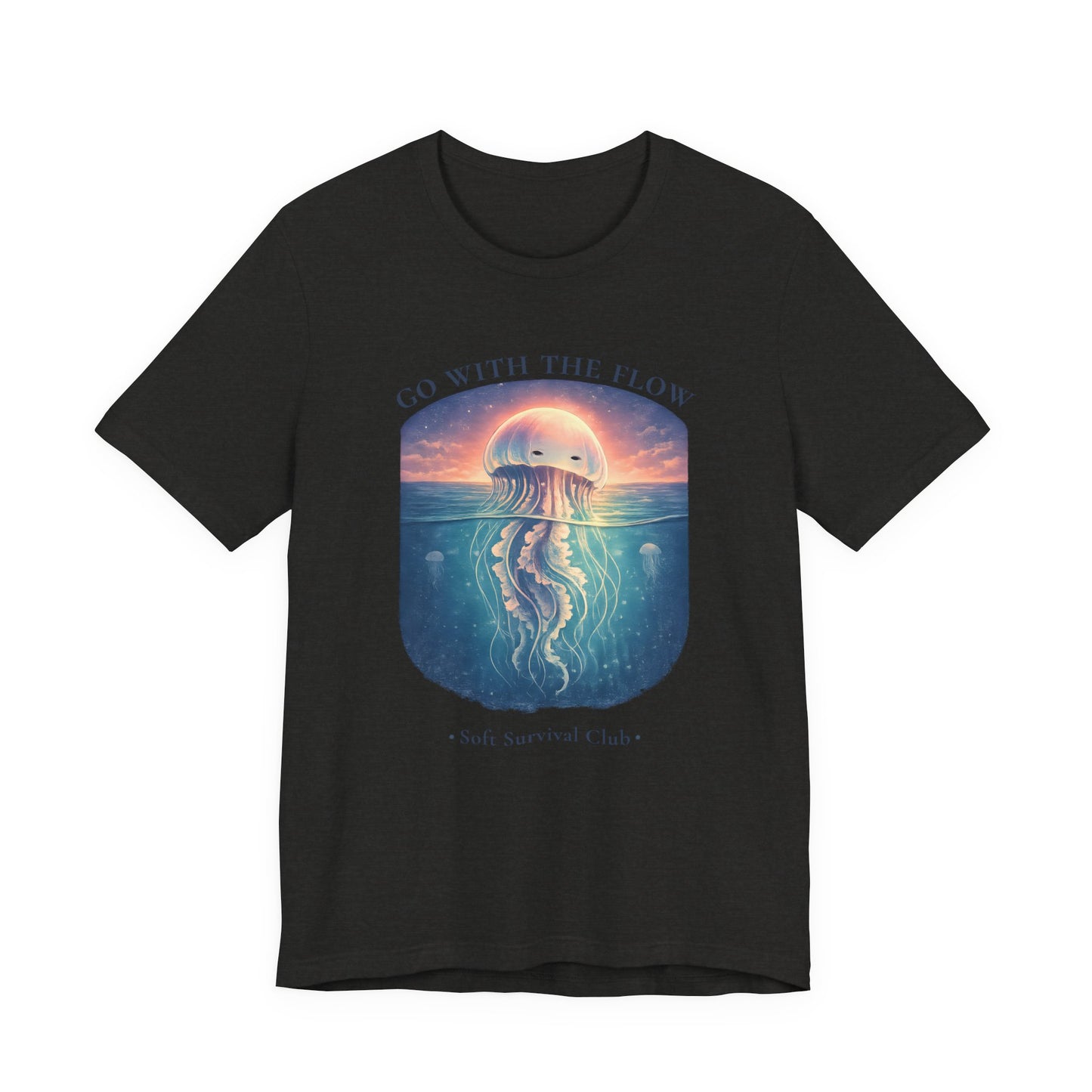 minimal jellyfish ocean aesthetic shirt with calm vintage design in black heather