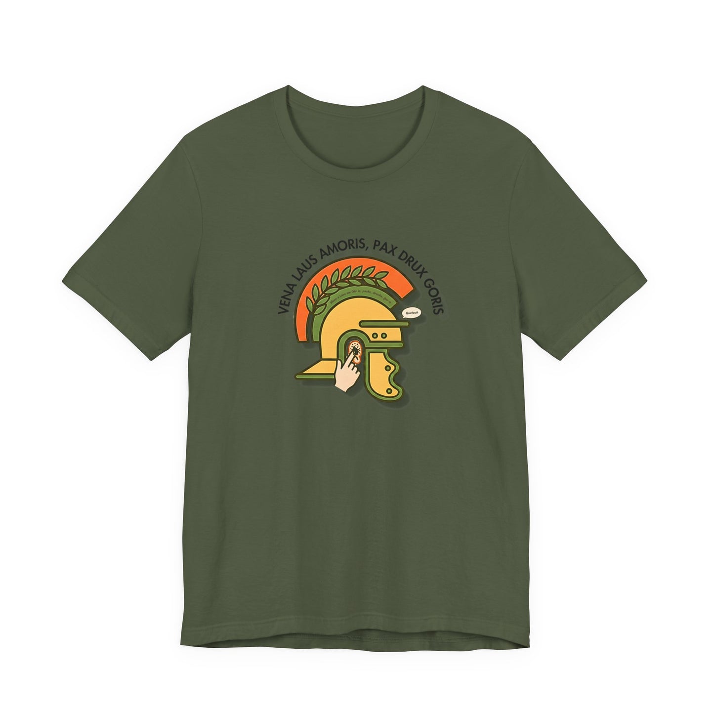 Vena Laus Amoris grünes T-Shirt mit römischem Helm und Laus am Ohr Illustration – Bayrischer Latein-Humor für Lehrer.