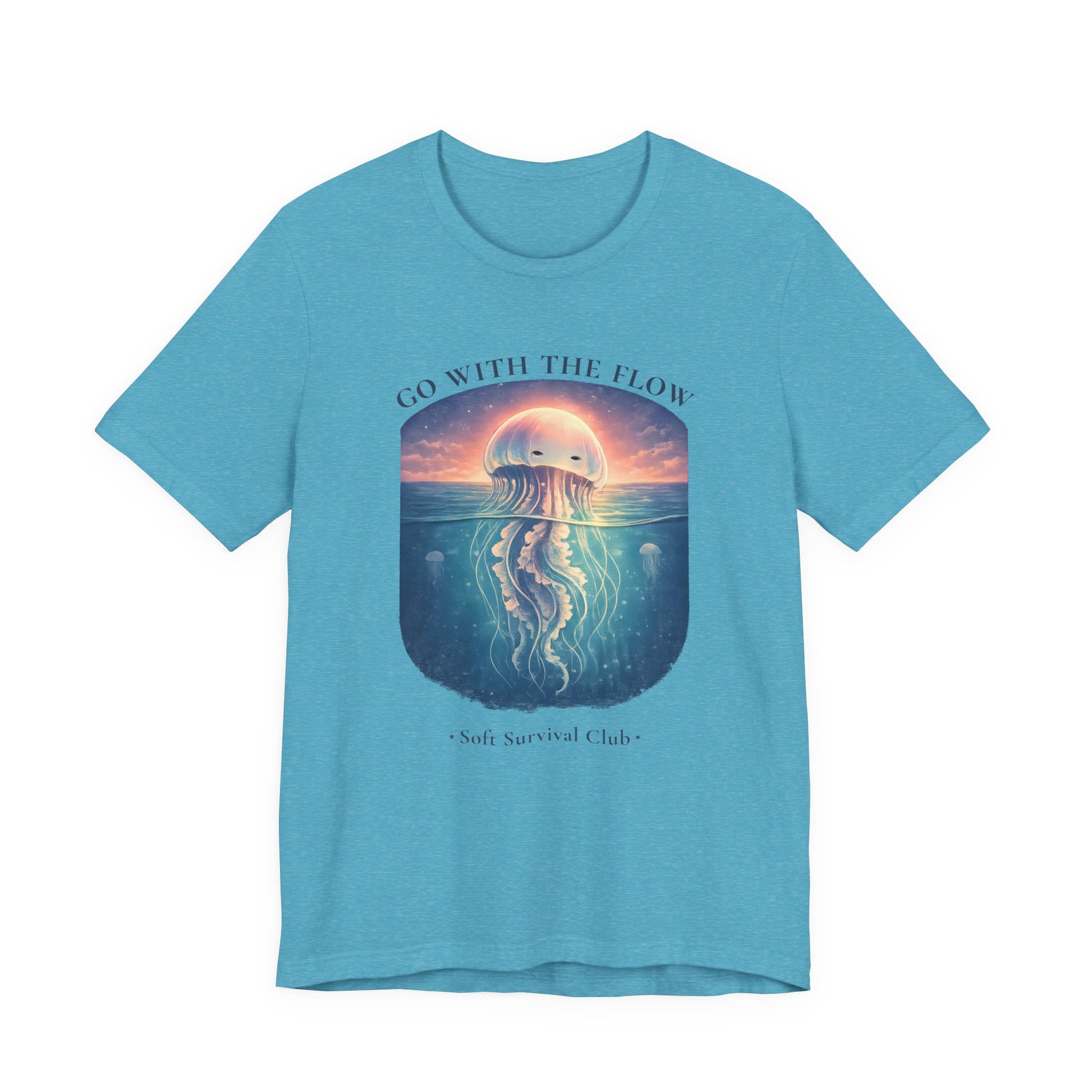 minimal jellyfish ocean aesthetic shirt with calm vintage design in bright blue