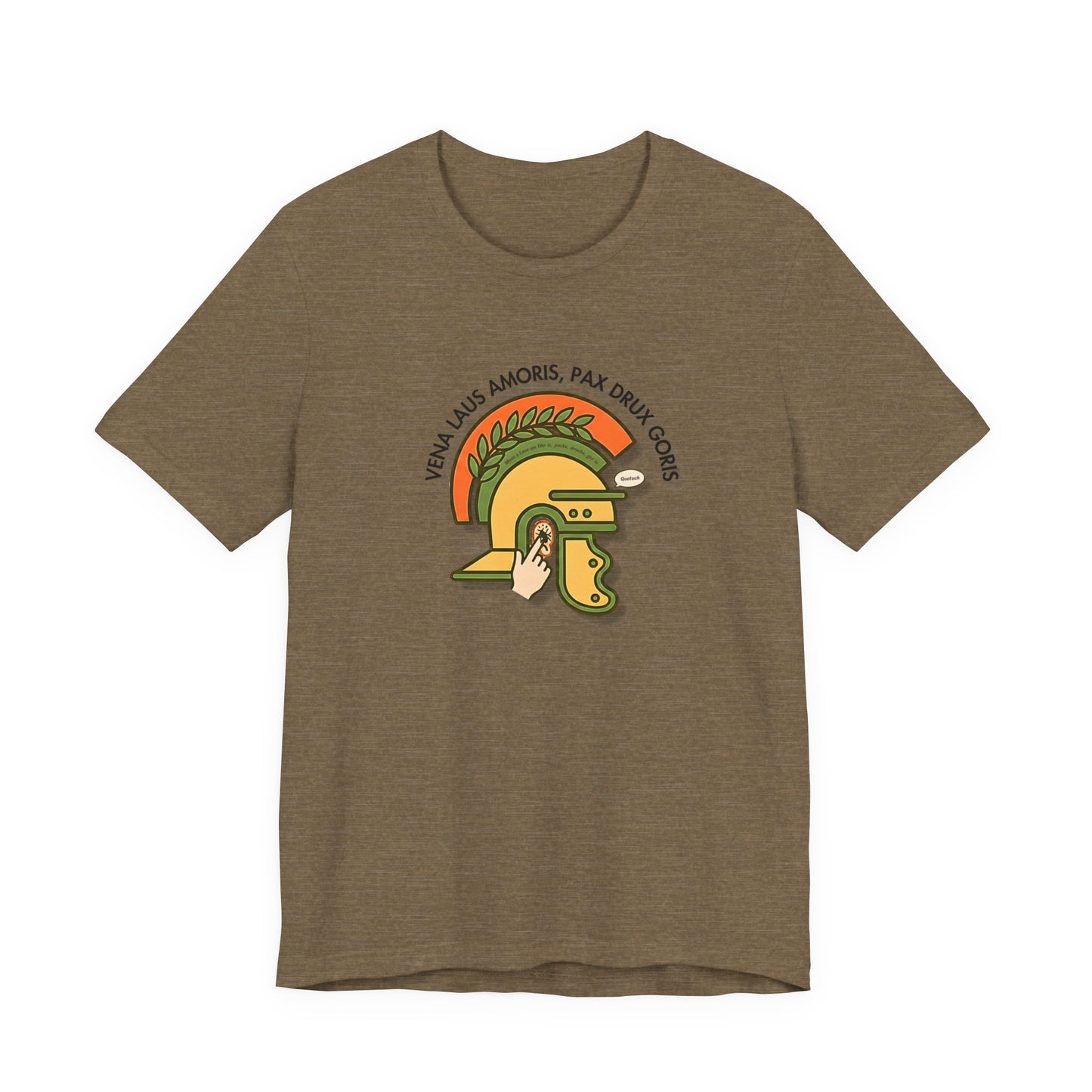 Vena Laus Amoris olivfarbenes T-Shirt mit römischem Helm und Laus am Ohr Illustration – Bayrischer Latein-Humor für Lehrer.