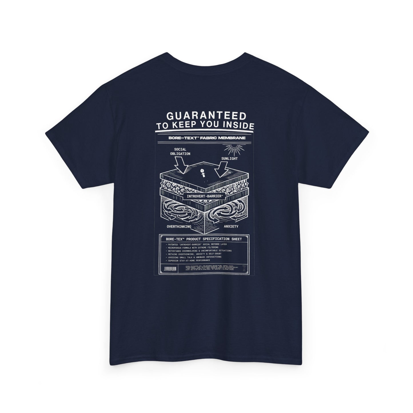 BORE-TEX Anti-Gorpcore T-Shirt mit technischem Diagramm für Introvertierte in navy blue