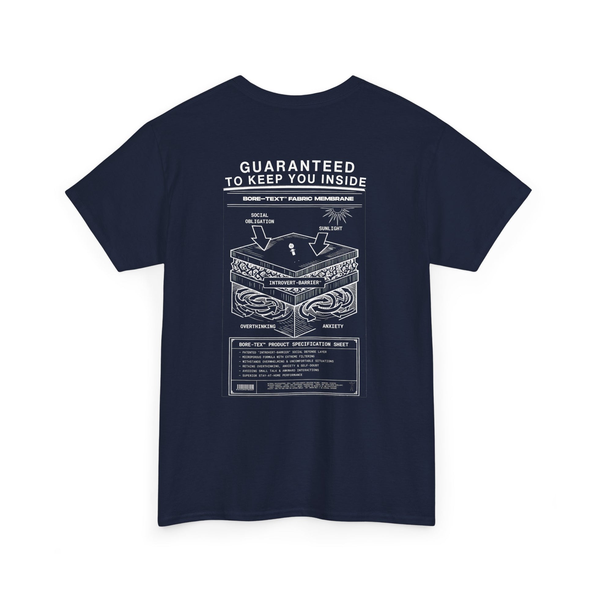 BORE-TEX Anti-Gorpcore T-Shirt mit technischem Diagramm für Introvertierte in navy blue