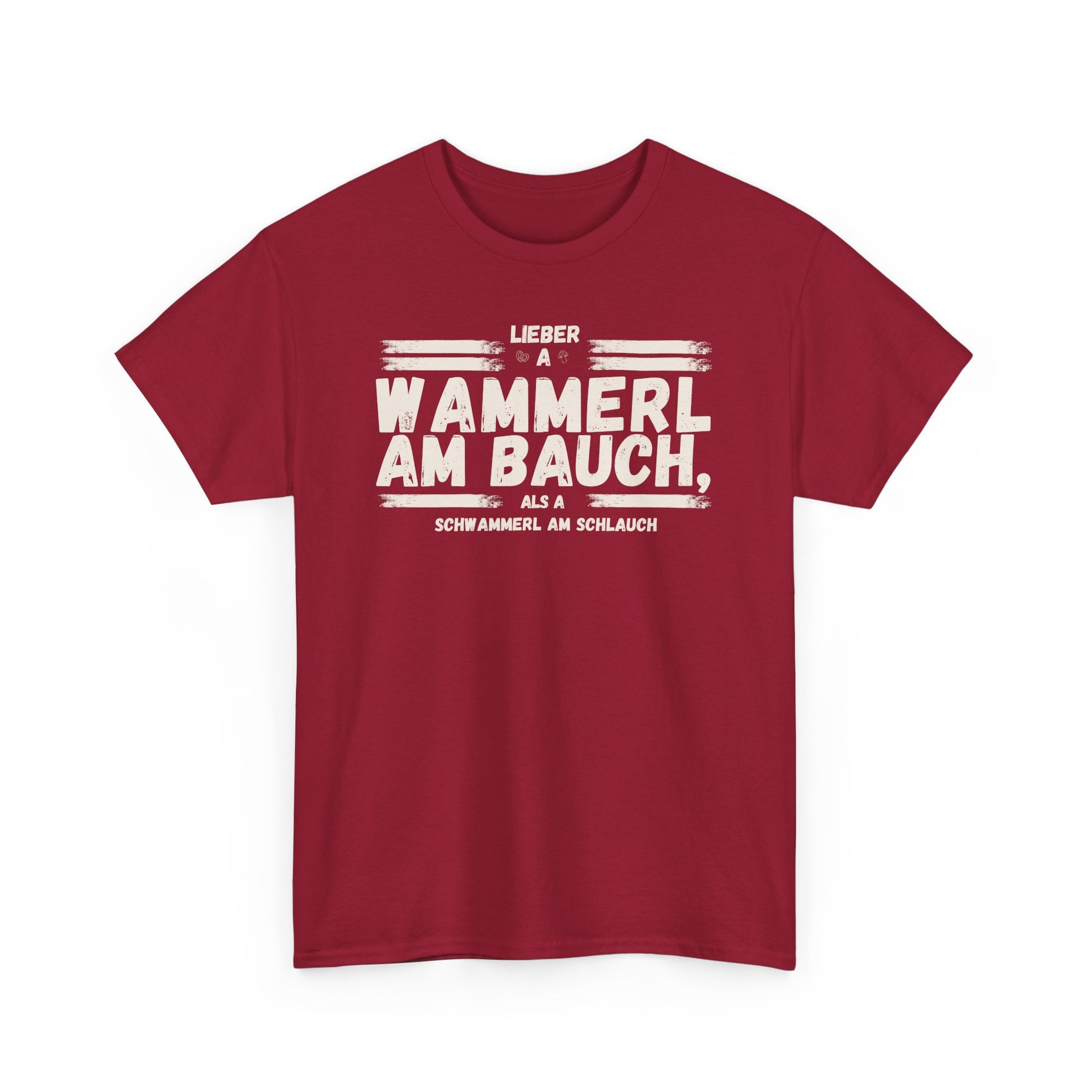Rotes Herren T-Shirt mit lustigem bayerischen Wammerl Schwammerl Spruch im Vintage Lexikon Design