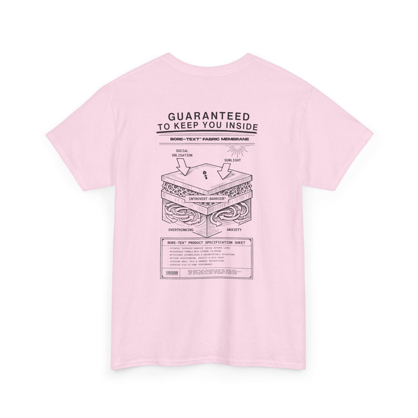 BORE-TEX Anti-Gorpcore T-Shirt mit technischem Diagramm für Introvertierte in light pink