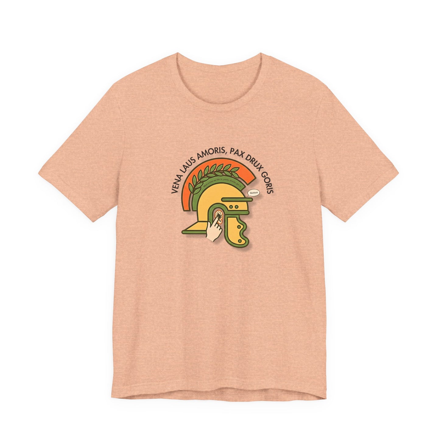Vena Laus Amoris peachfarbenes T-Shirt mit römischem Helm und Laus am Ohr Illustration – Bayrischer Latein-Humor für Lehrer.