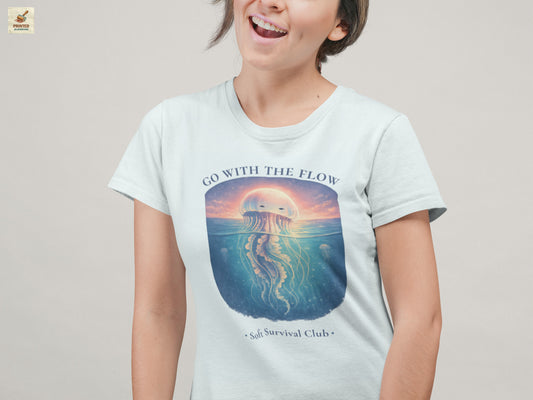 minimal jellyfish ocean aesthetic shirt with calm vintage design