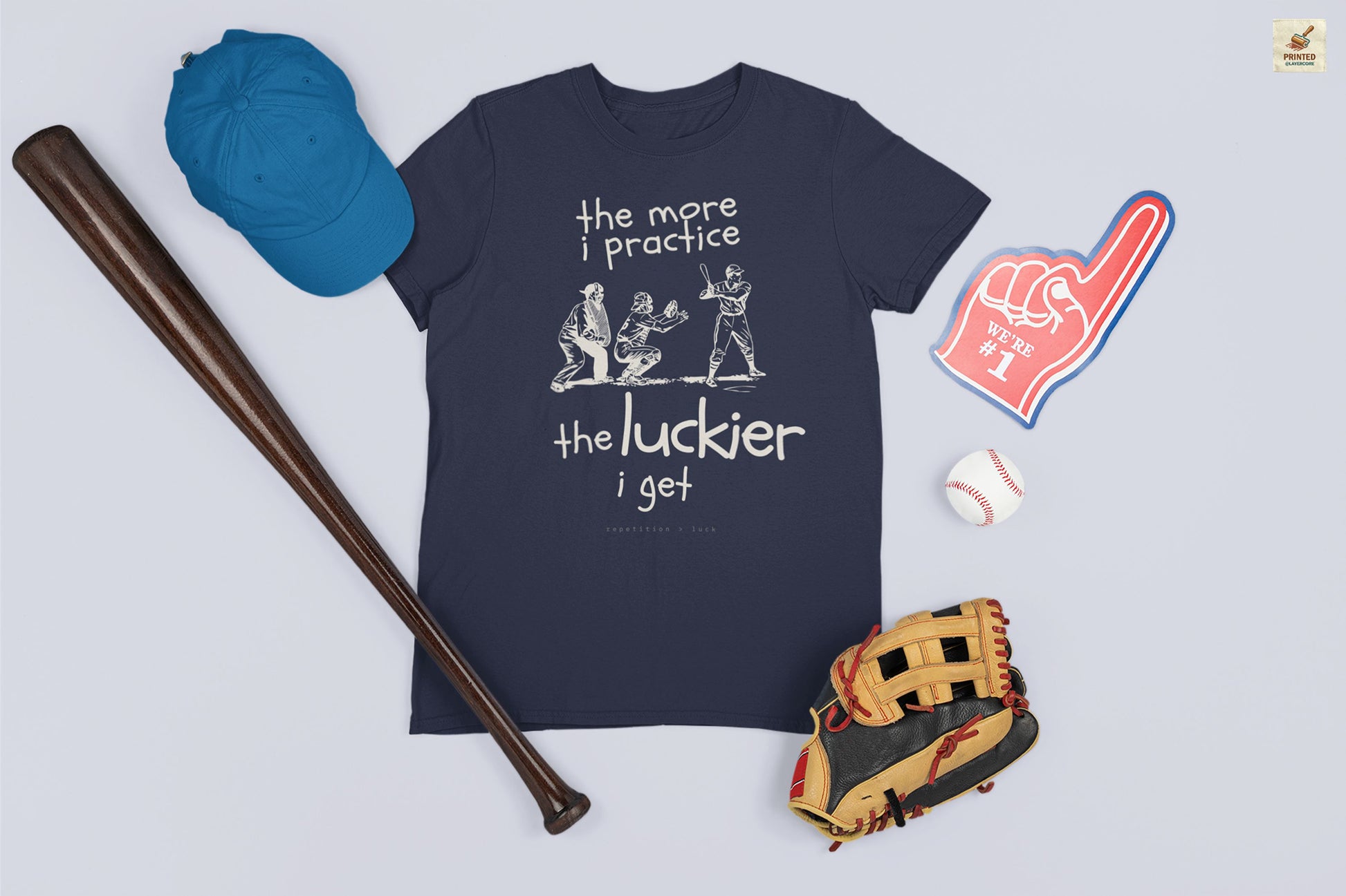 Funny baseball quote blue shirt with vintage batter catcher umpire illustration on Bella + Canvas 3001 unisex tee