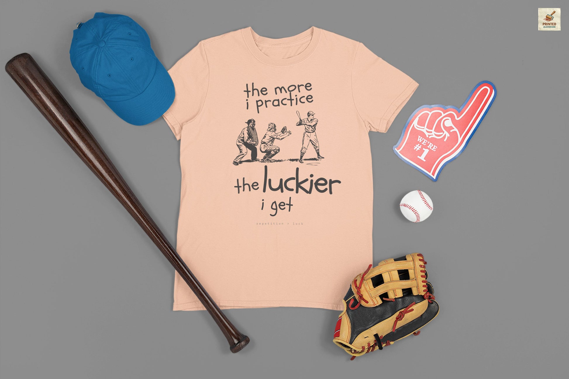 Funny baseball quote peach shirt with vintage batter catcher umpire illustration on Bella + Canvas 3001 unisex tee