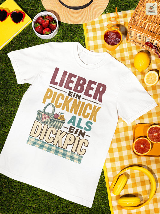 Vintage Picknick Shirt Damen mit frechem Sommer Spruch und Retro Korb Design