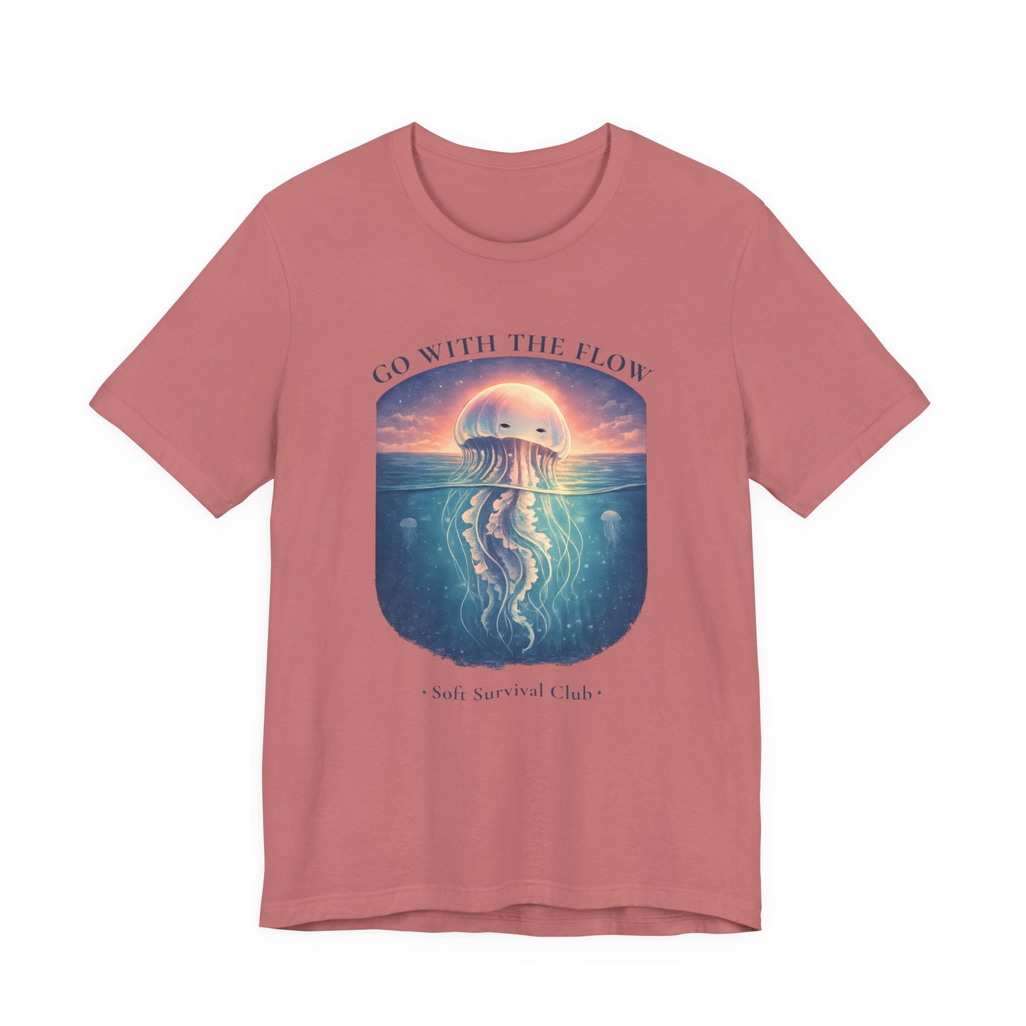 minimal jellyfish ocean aesthetic shirt with calm vintage design in mauve
