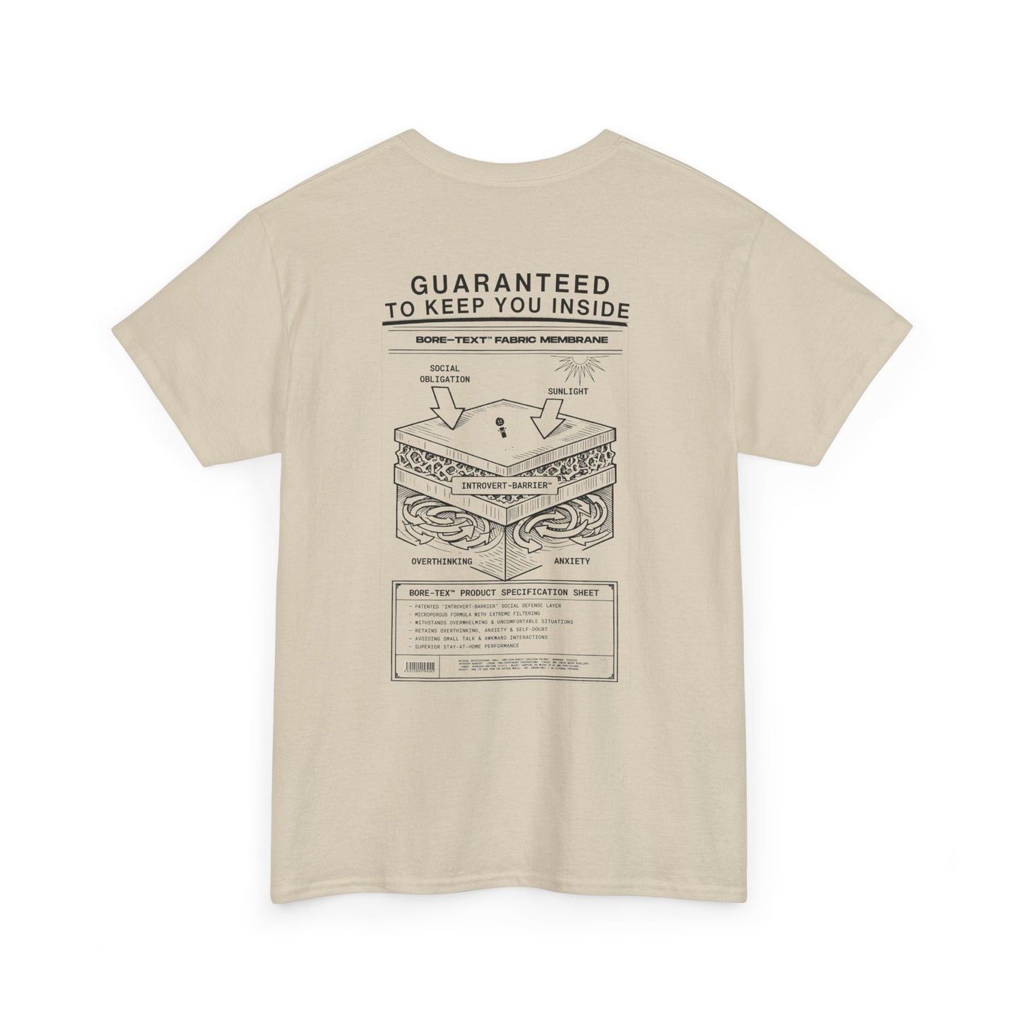 BORE-TEX Anti-Gorpcore T-Shirt mit technischem Diagramm für Introvertierte in sand farben