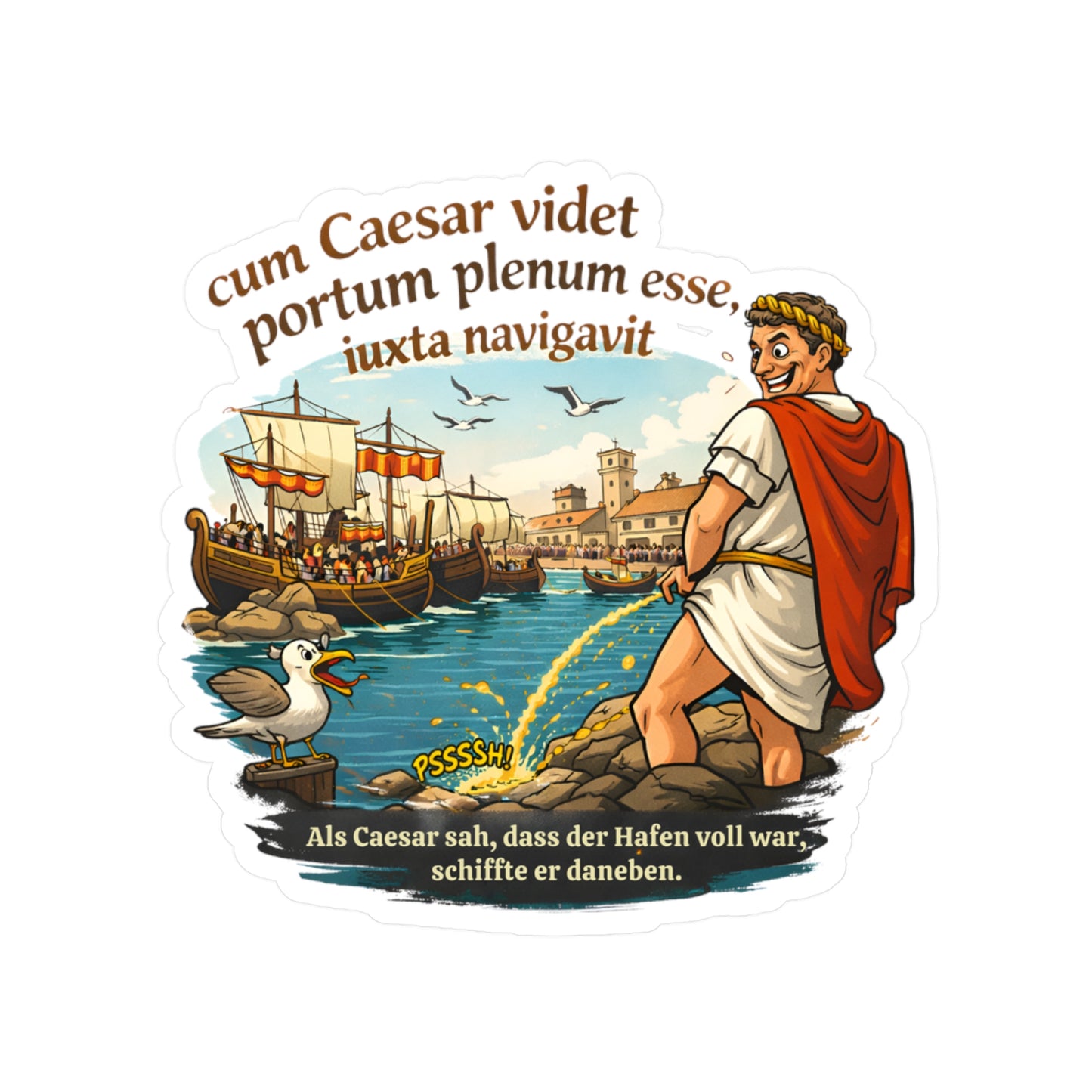 Caesar schiffte daneben Sticker – Lustiger Latein Spruch Aufkleber – Deko für Trinkflasche& Laptop