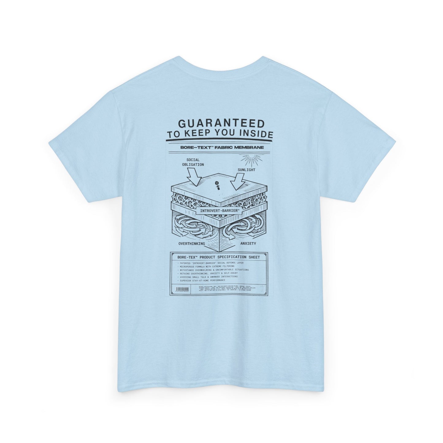 BORE-TEX Anti-Gorpcore T-Shirt mit technischem Diagramm für Introvertierte in light blue