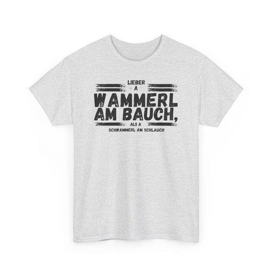Graues Herren T-Shirt mit lustigem bayerischen Wammerl Schwammerl Spruch im Vintage Lexikon Design