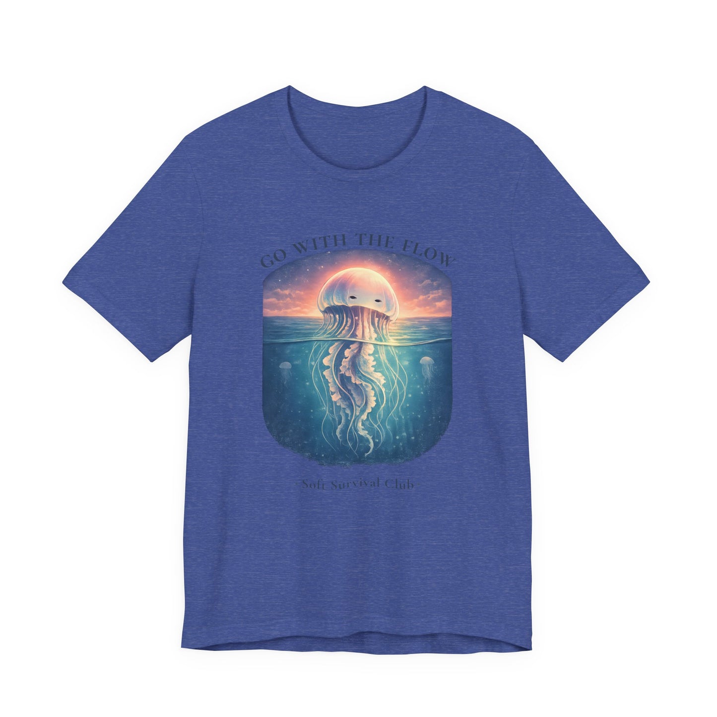 minimal jellyfish ocean aesthetic shirt with calm vintage design in blue