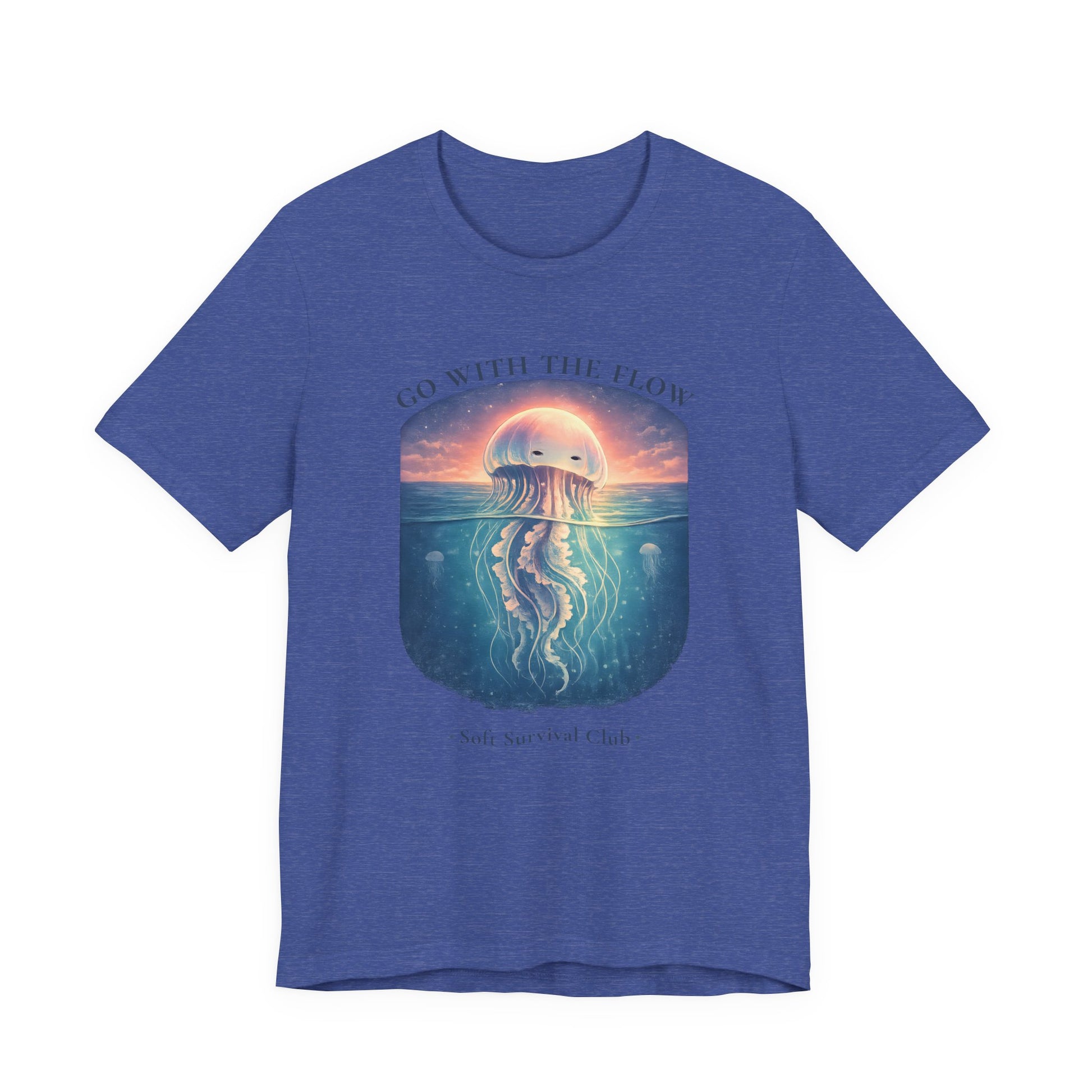 minimal jellyfish ocean aesthetic shirt with calm vintage design in blue