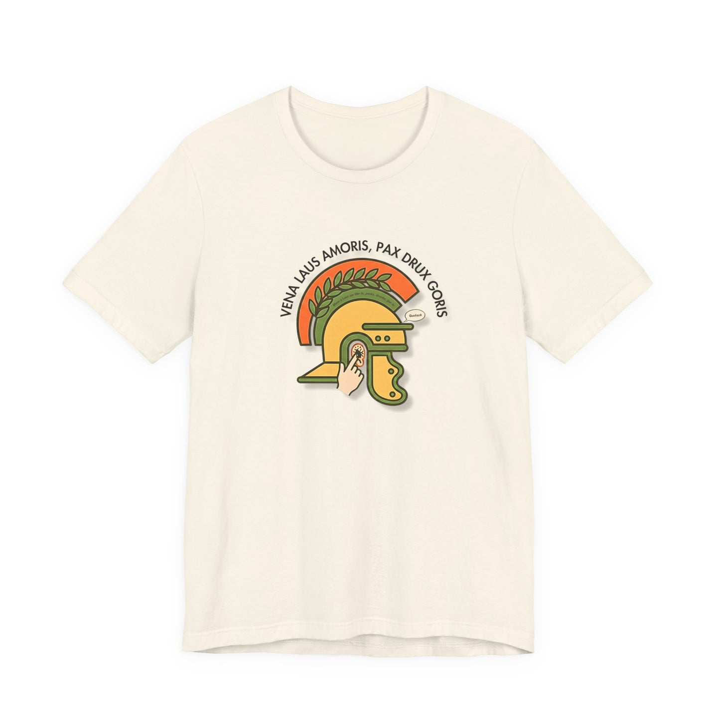 Vena Laus Amoris natural farbenes T-Shirt mit römischem Helm und Laus am Ohr Illustration – Bayrischer Latein-Humor für Lehrer.