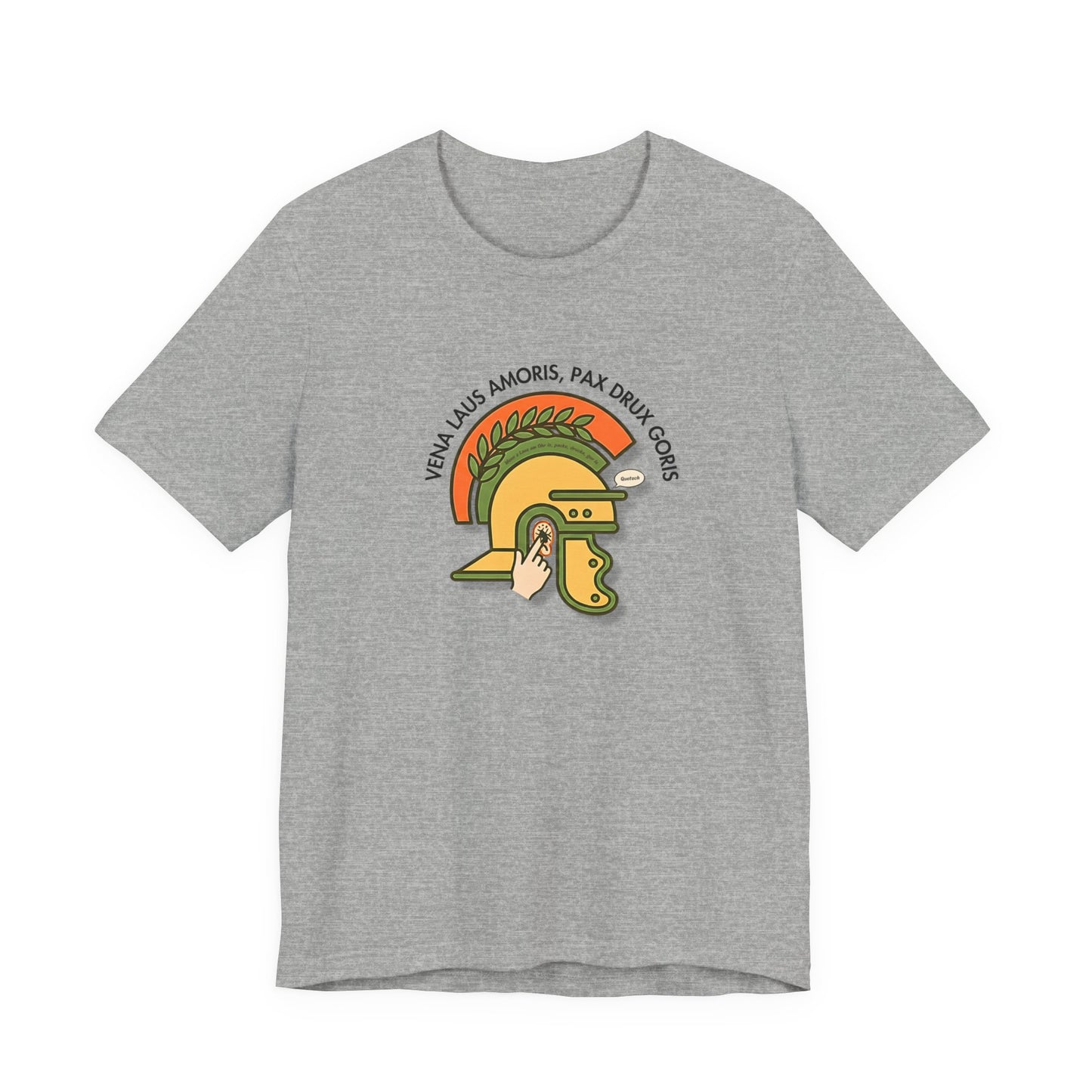 Vena Laus Amoris graues T-Shirt mit römischem Helm und Laus am Ohr Illustration – Bayrischer Latein-Humor für Lehrer.