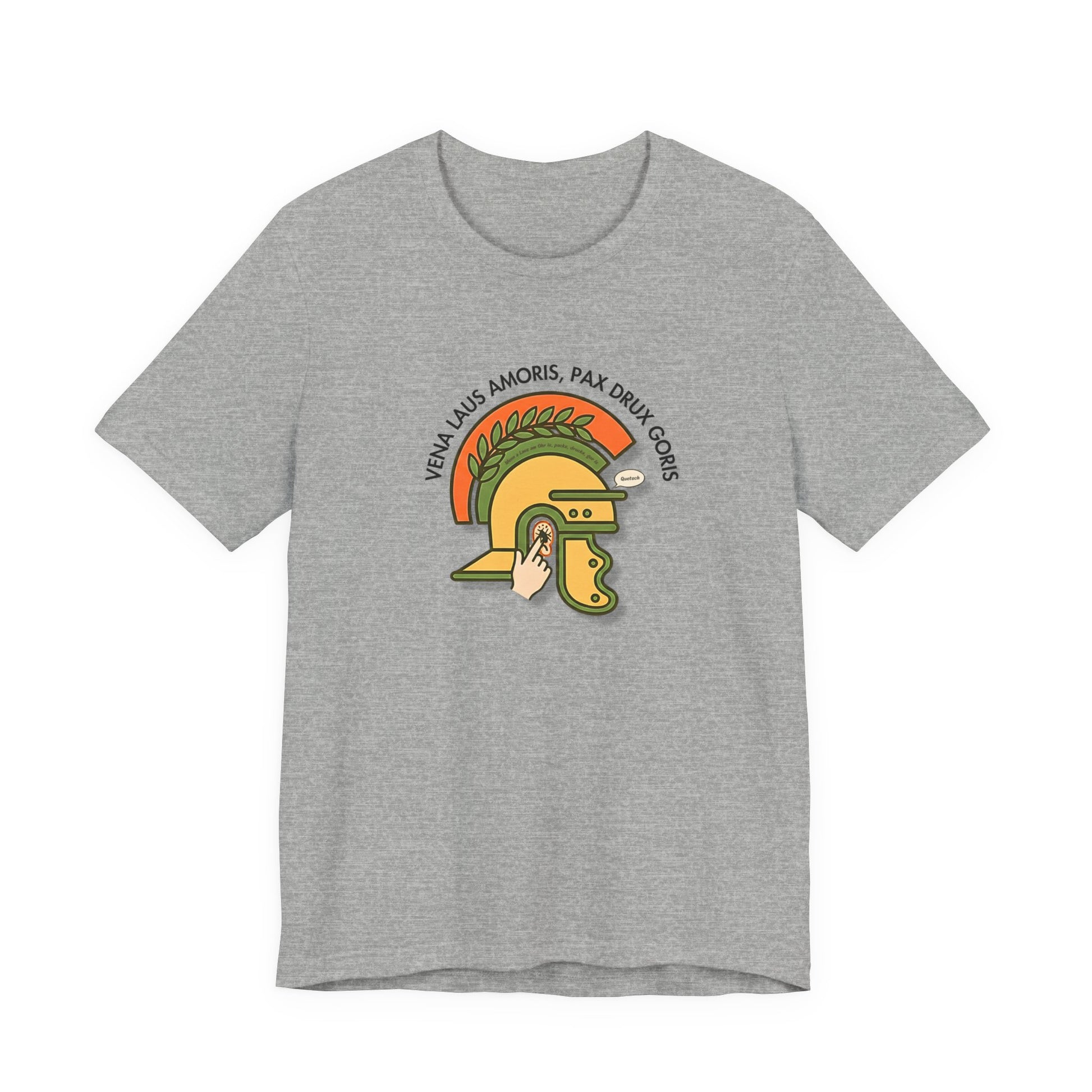 Vena Laus Amoris graues T-Shirt mit römischem Helm und Laus am Ohr Illustration – Bayrischer Latein-Humor für Lehrer.