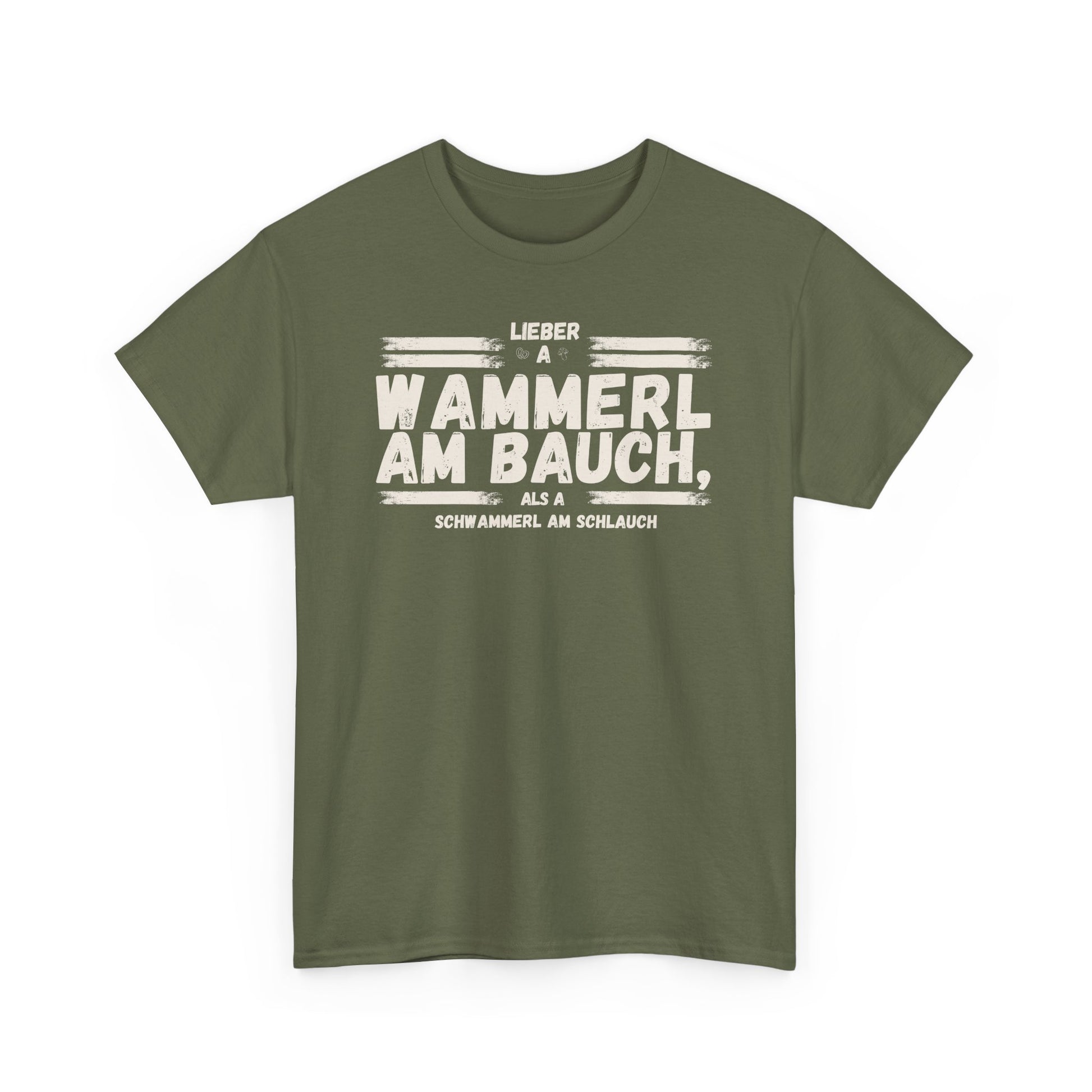 Dunkelgrünes Herren T-Shirt mit lustigem bayerischen Wammerl Schwammerl Spruch im Vintage Lexikon Design