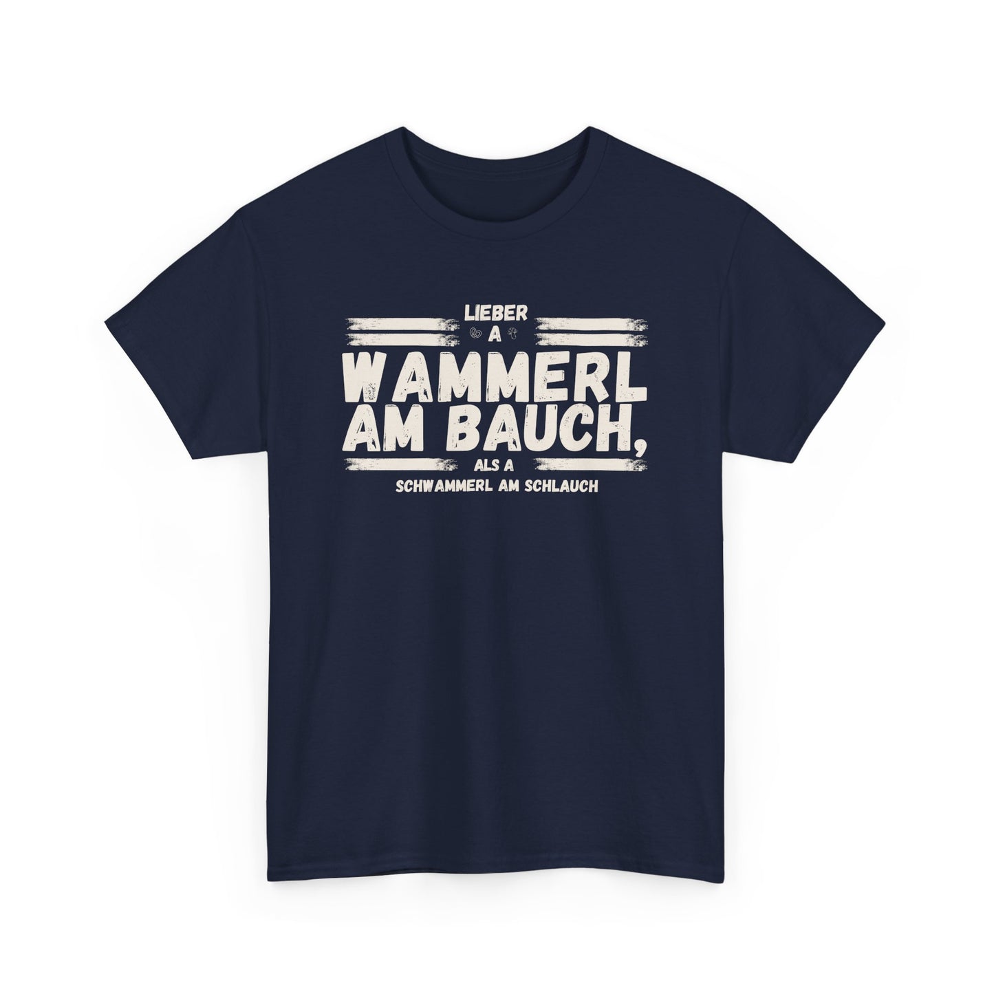 Navy blaues Herren T-Shirt mit lustigem bayerischen Wammerl Schwammerl Spruch im Vintage Lexikon Design