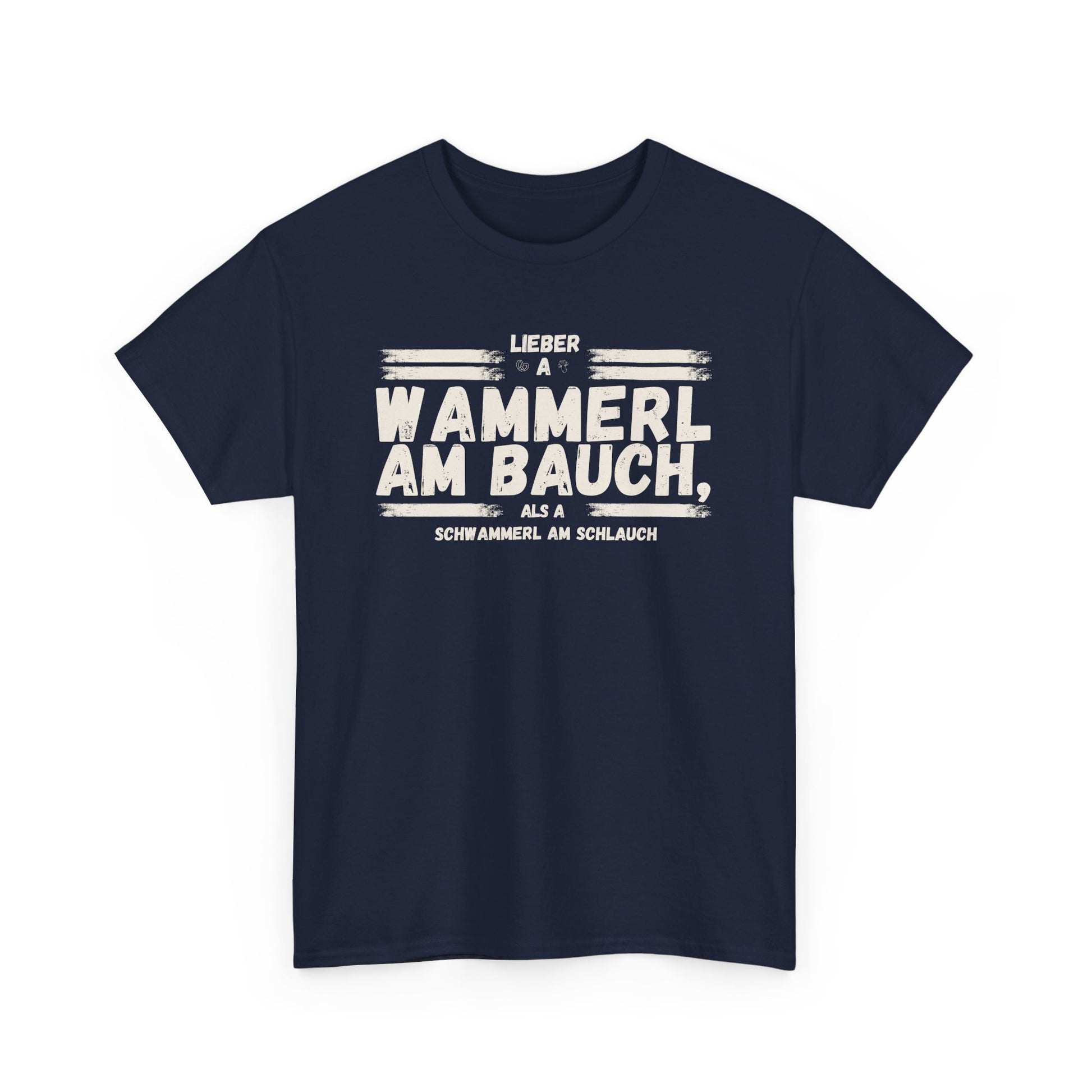 Navy blaues Herren T-Shirt mit lustigem bayerischen Wammerl Schwammerl Spruch im Vintage Lexikon Design