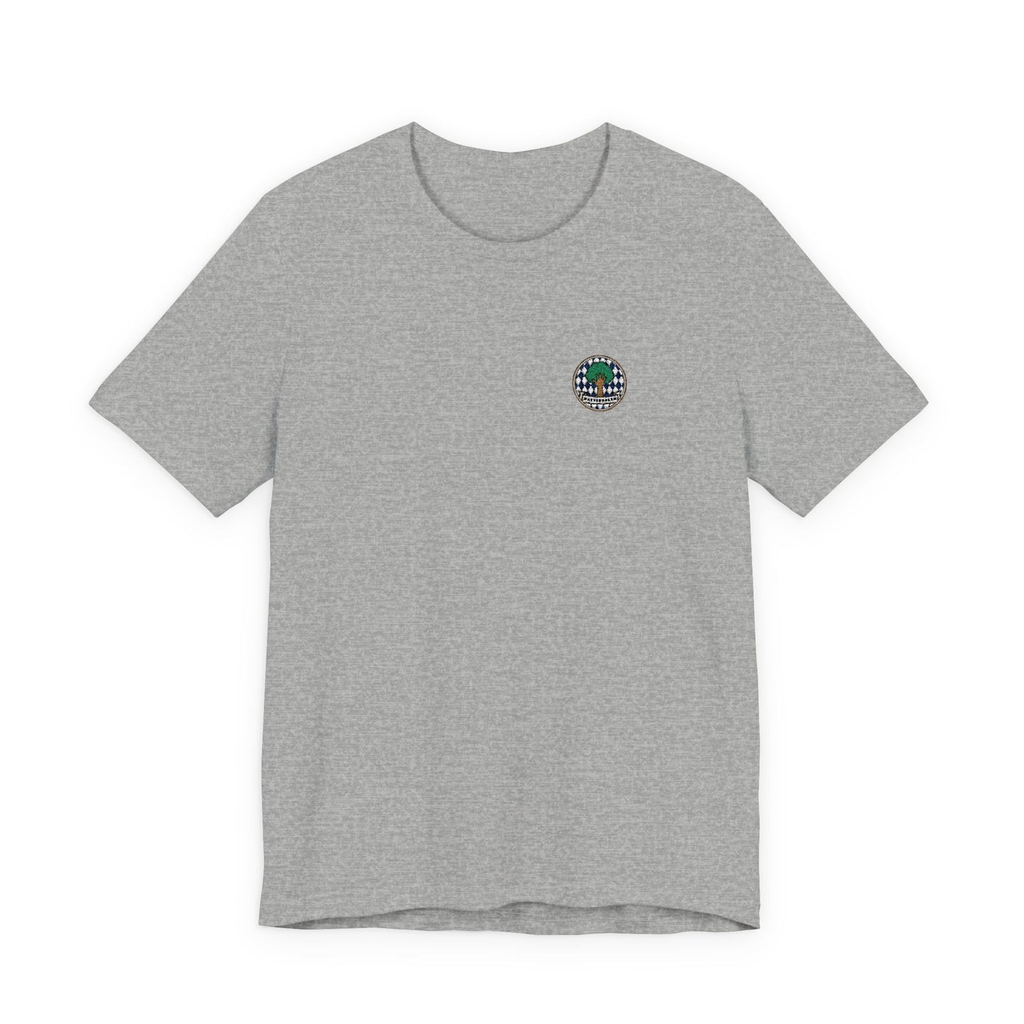 Besticktes Watschnbaam T-Shirt mit Bayern-Rauten, Baum und Hand für bayerischen Dialekt-Humor in grau