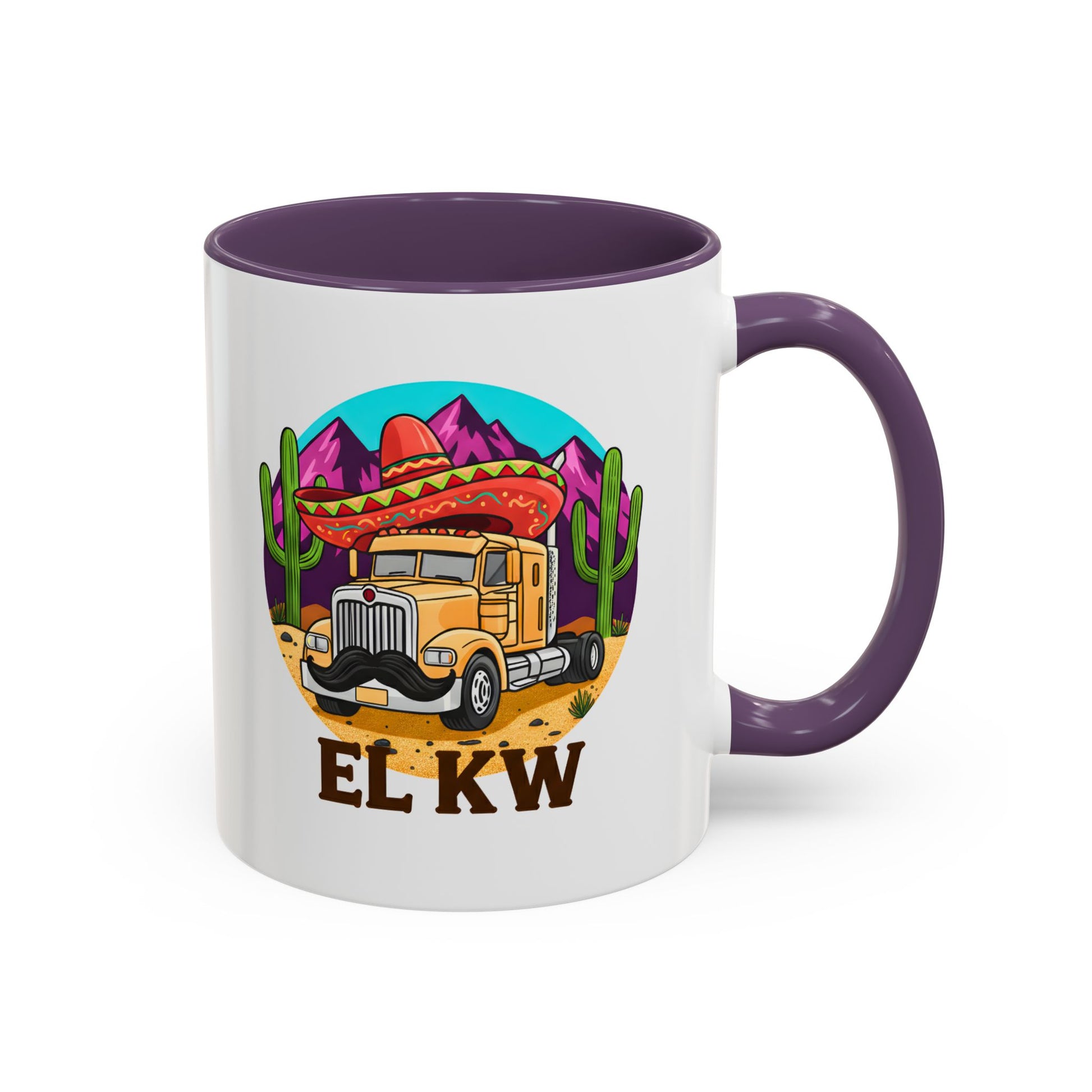 Alt-Text: El KW Tasse in purple – Wortwitz „El KW“, Keramik 11oz, Frontansicht