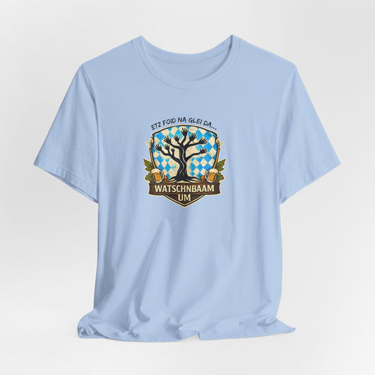 Watschnbaam T-Shirt mit retro Baum-/Handgrafik und bayrischem Spruch „Etz foid na glei da… Watschnbaam um“, Bella Canvas 3001